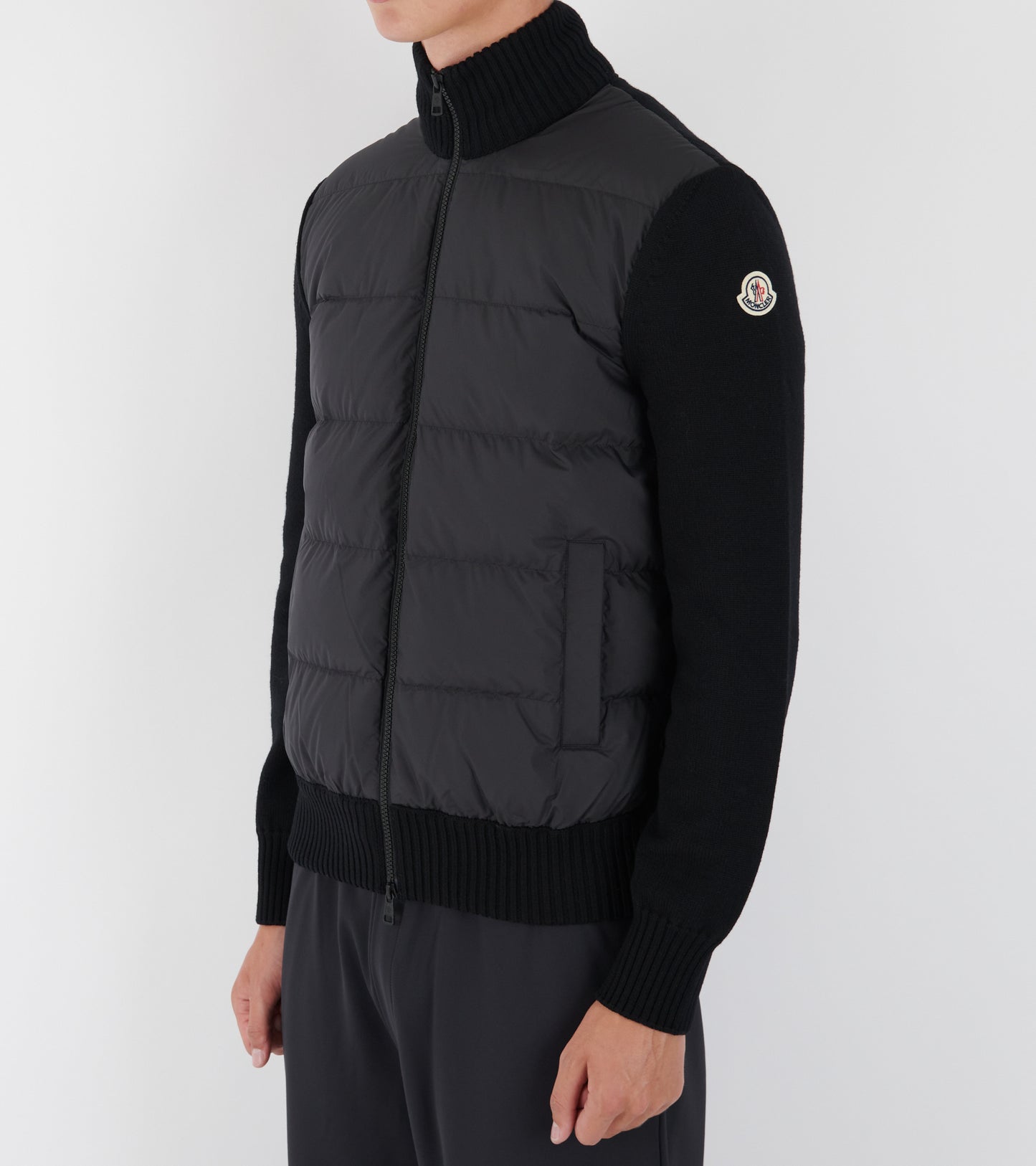Padded Virgin Wool Zip-up Cardigan Black