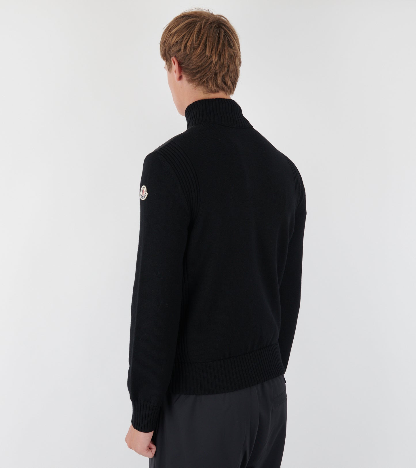 Padded Virgin Wool Zip-up Cardigan Black