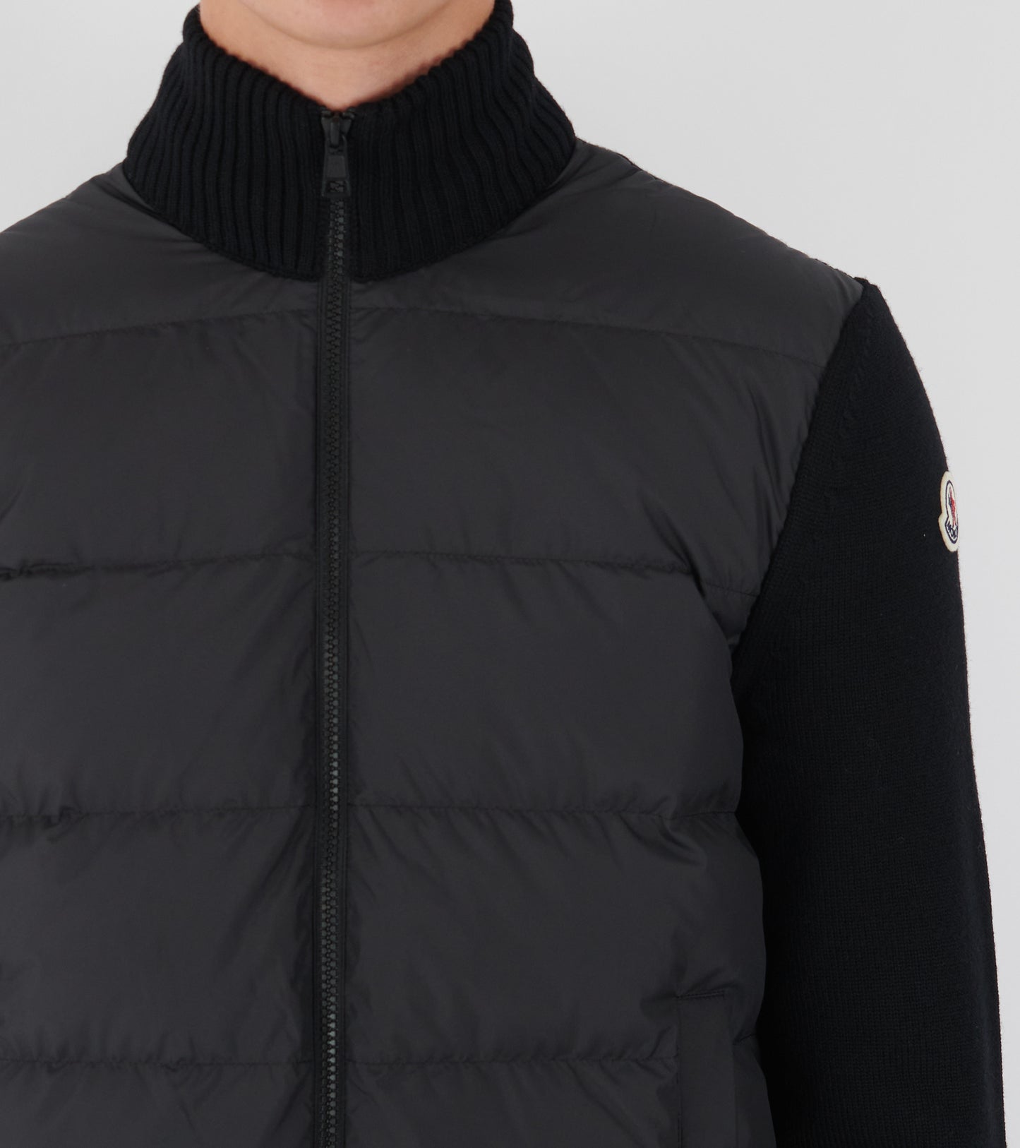 Padded Virgin Wool Zip-up Cardigan Black