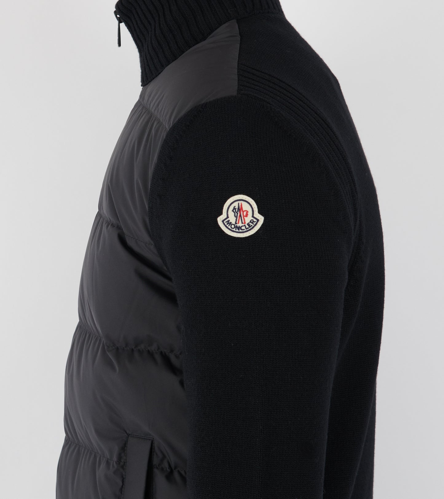Padded Virgin Wool Zip-up Cardigan Black