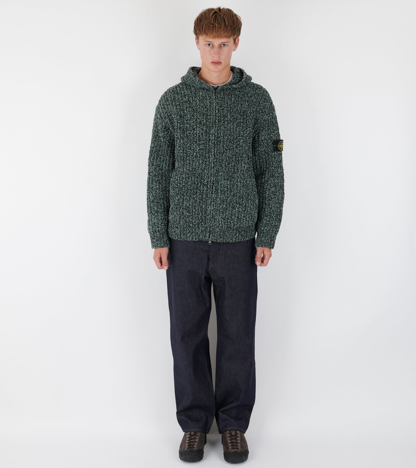 Chunky Soft Cotton Yarn Hoodie Dark Green Mix