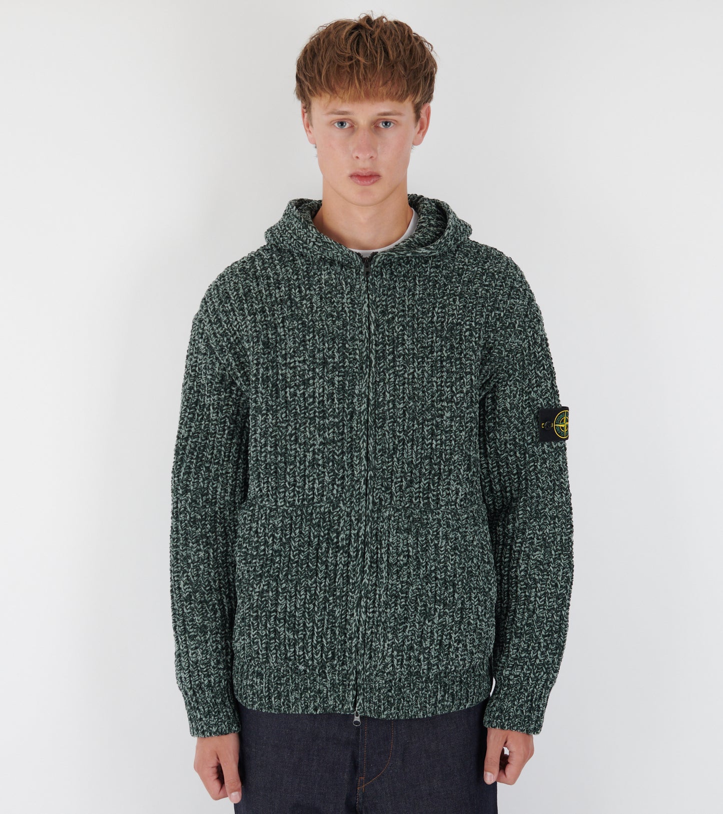 Chunky Soft Cotton Yarn Hoodie Dark Green Mix