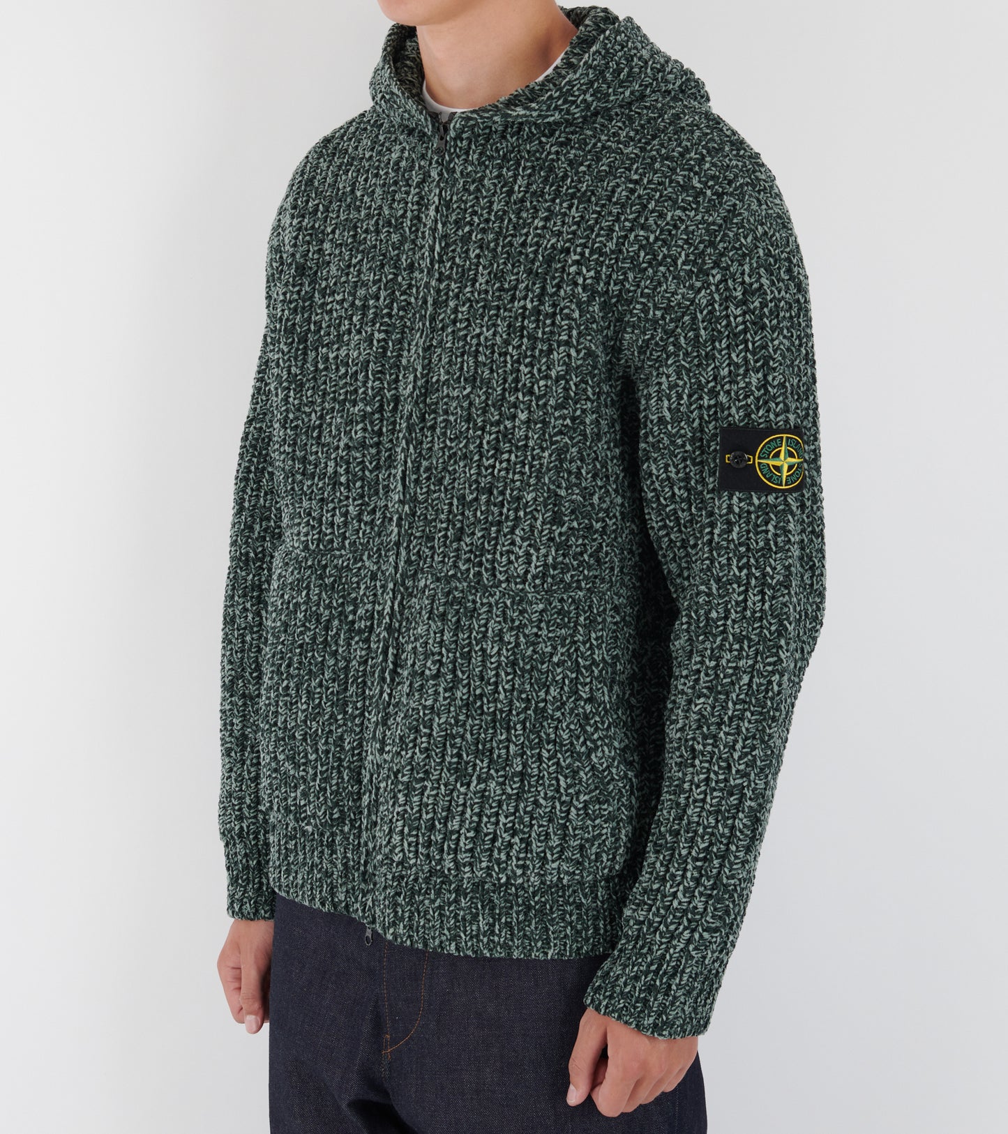 Chunky Soft Cotton Yarn Hoodie Dark Green Mix