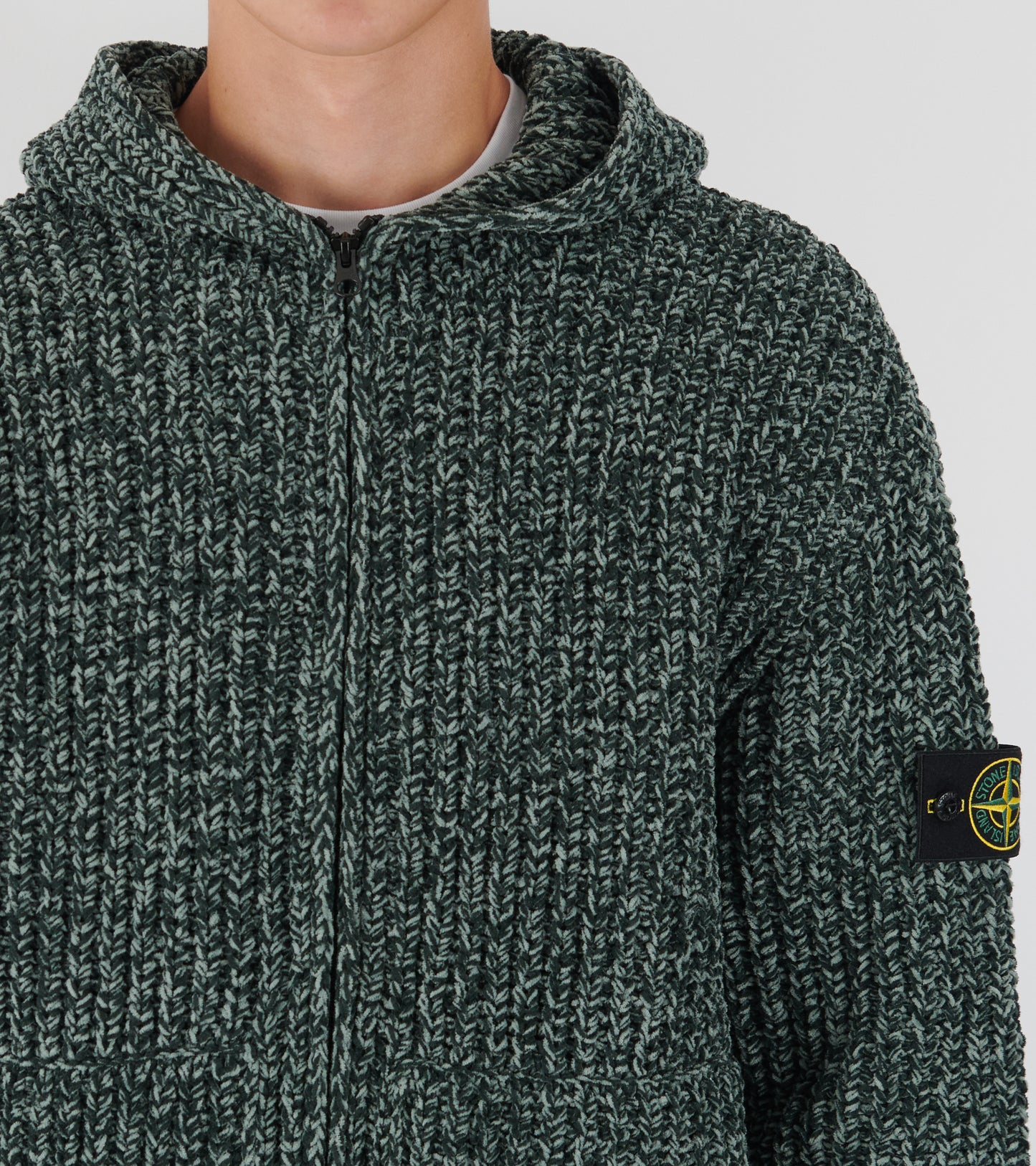 Chunky Soft Cotton Yarn Hoodie Dark Green Mix