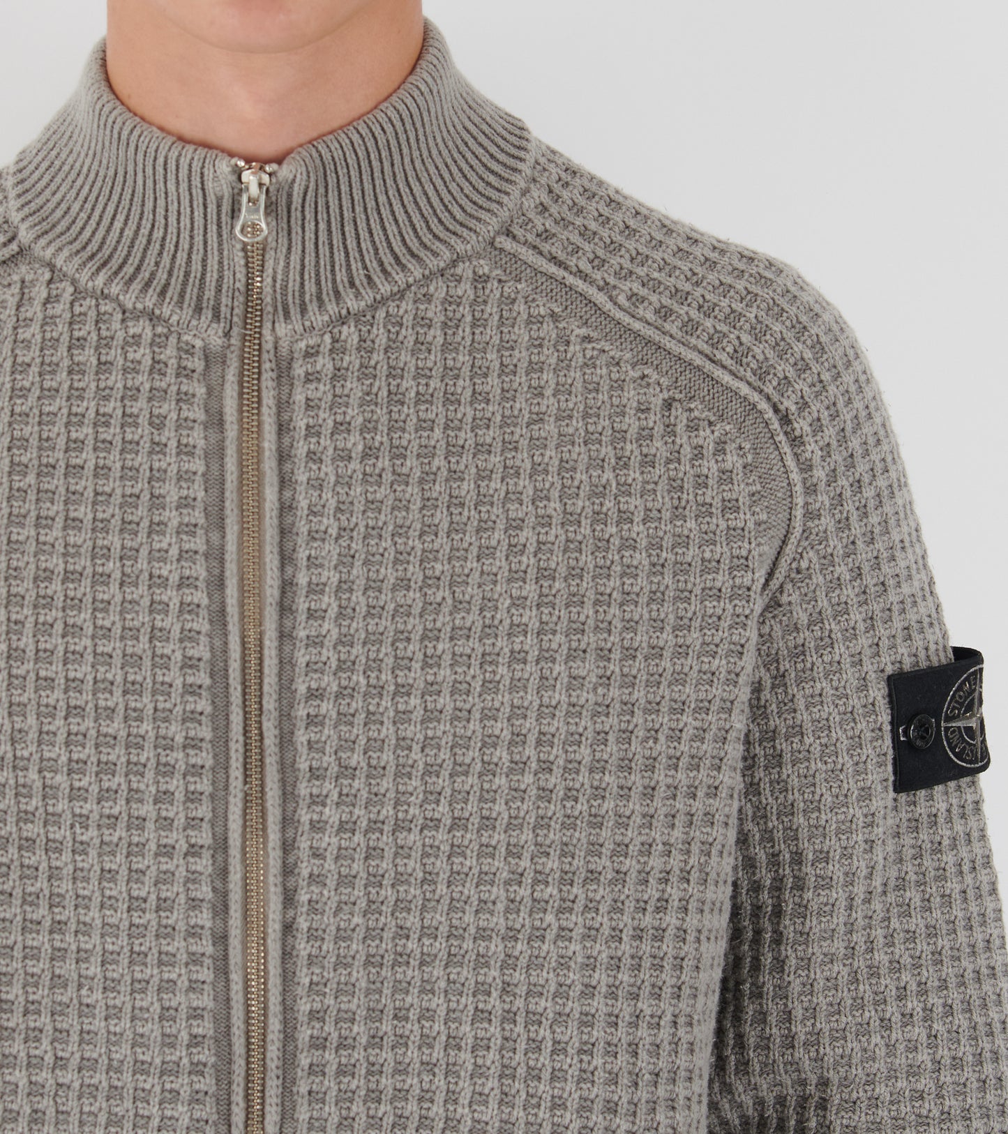 Waffle Zip Cotton Knit Grey