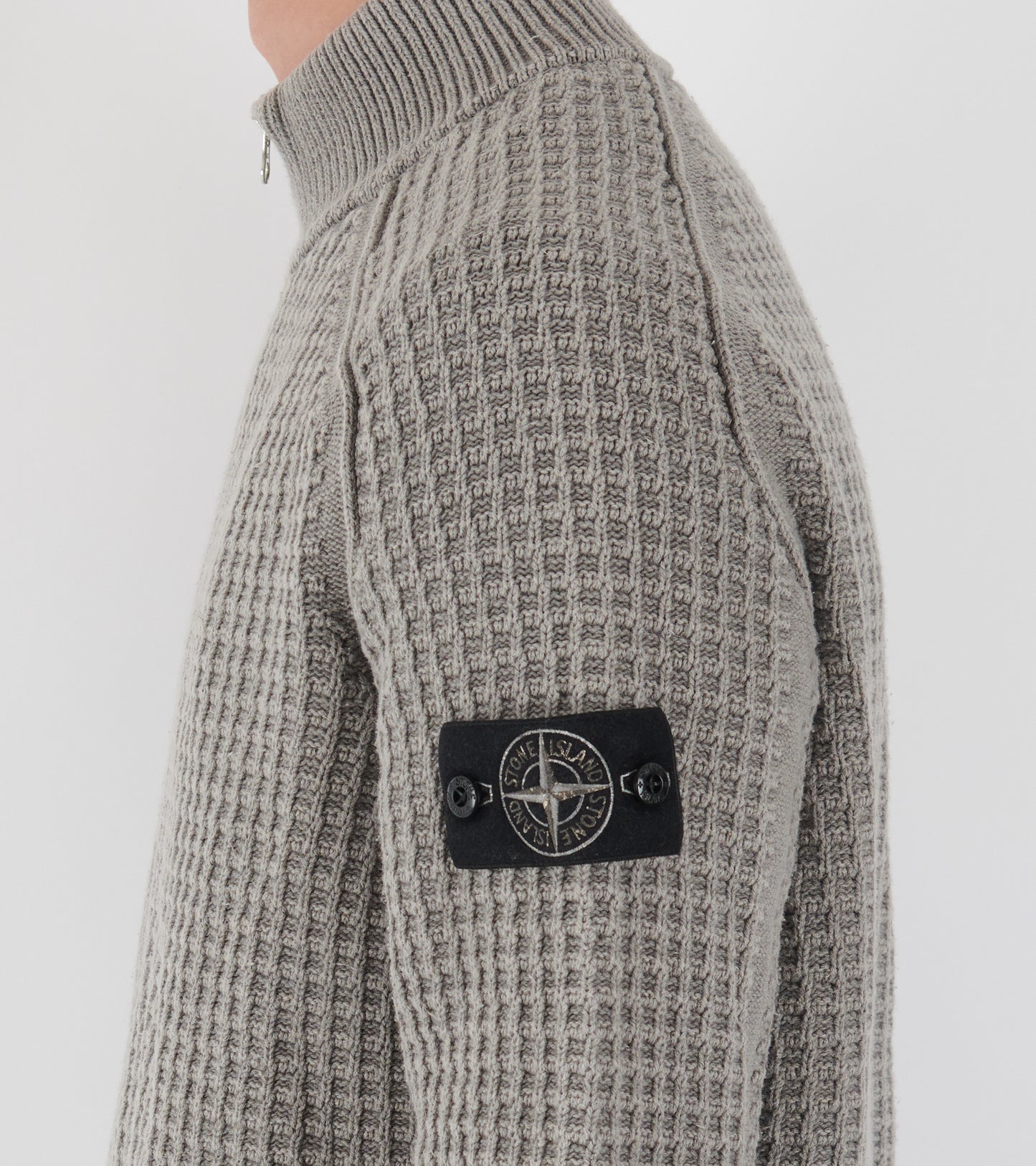 Waffle Zip Cotton Knit Grey