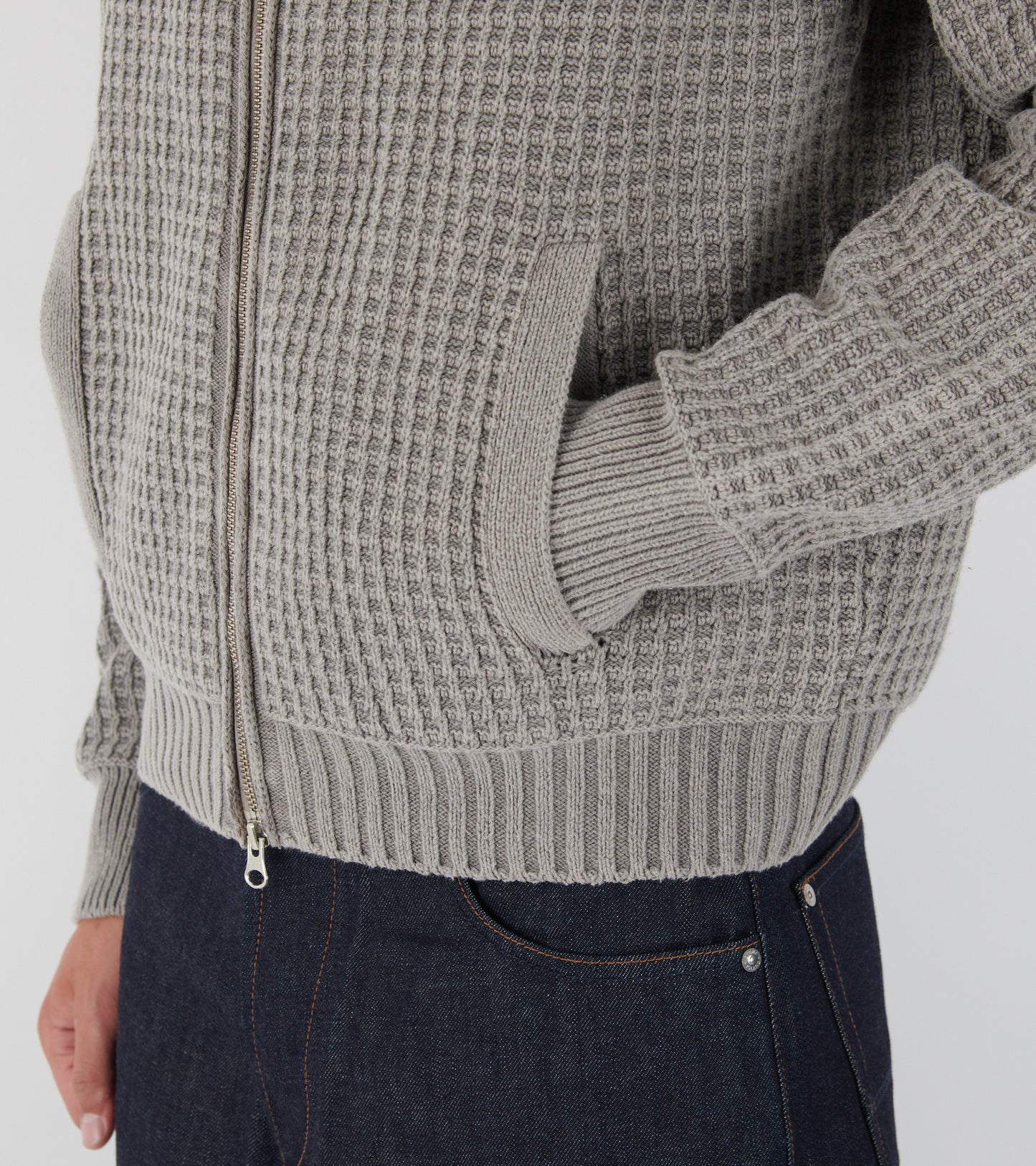Waffle Zip Cotton Knit Grey
