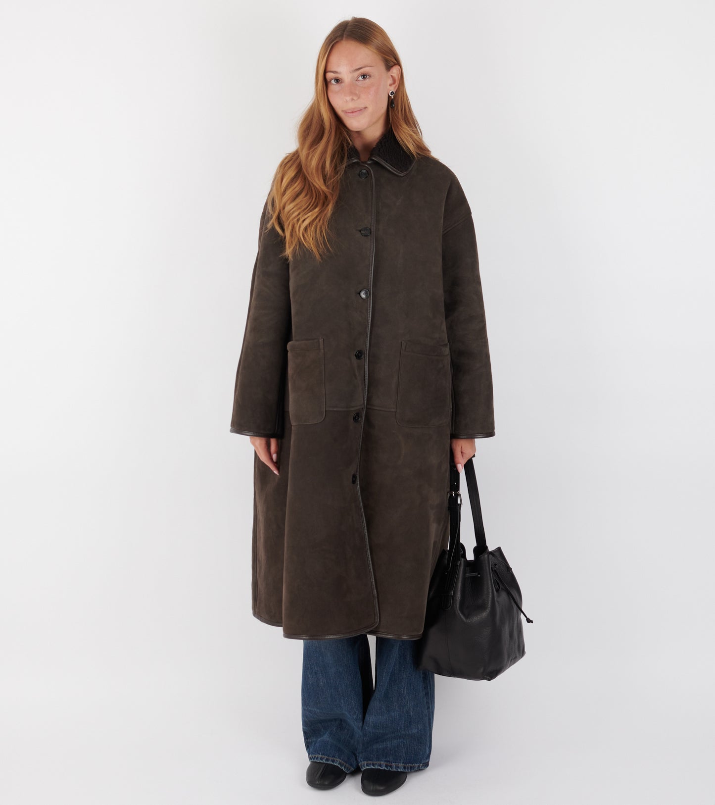 Suede Back Curly Hair Roo Coat Chocolate