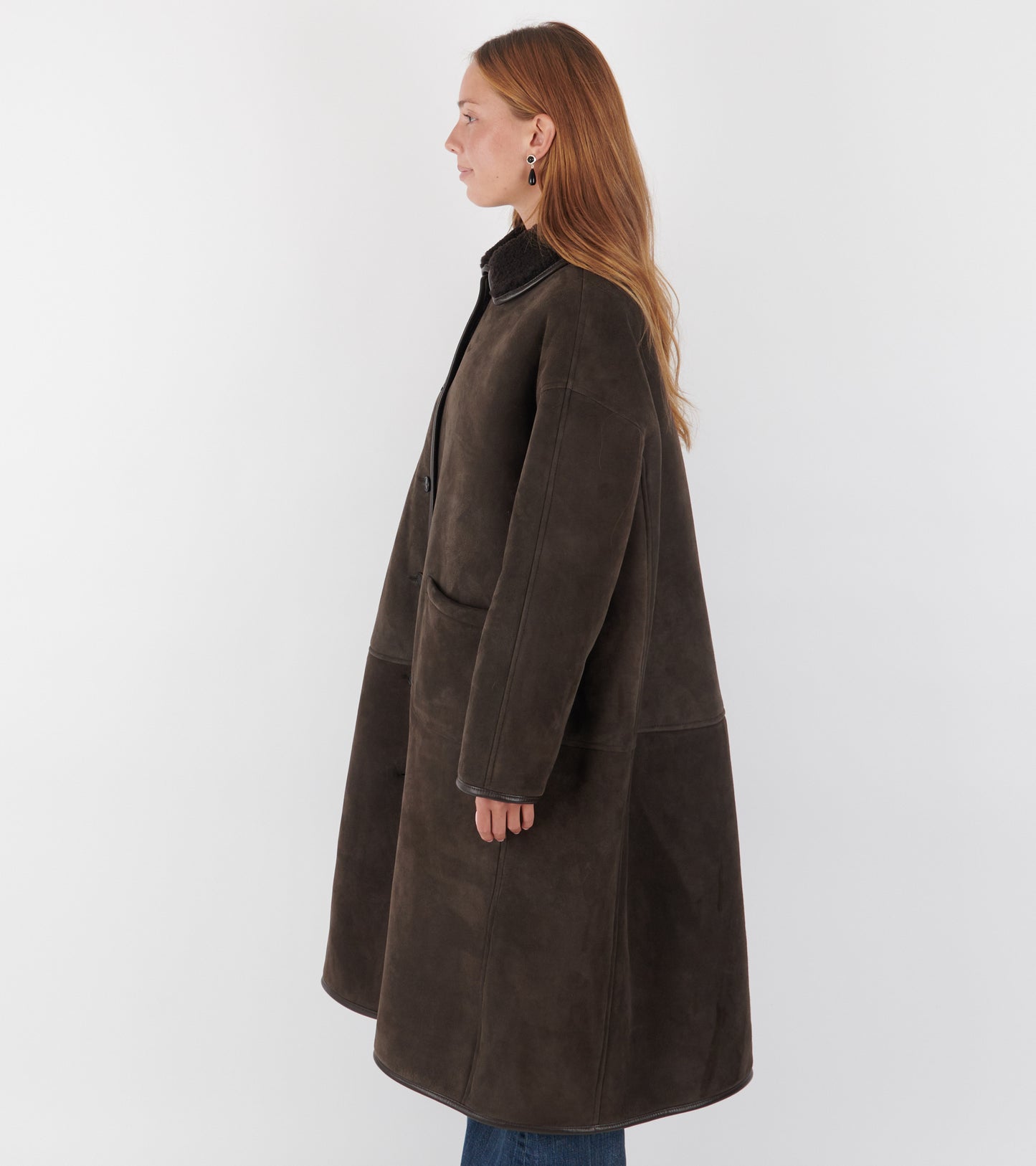 Suede Back Curly Hair Roo Coat Chocolate