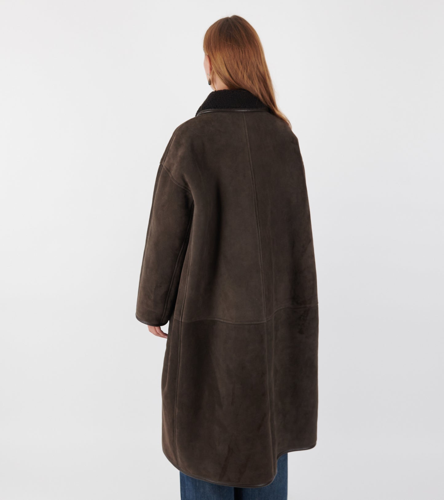 Suede Back Curly Hair Roo Coat Chocolate