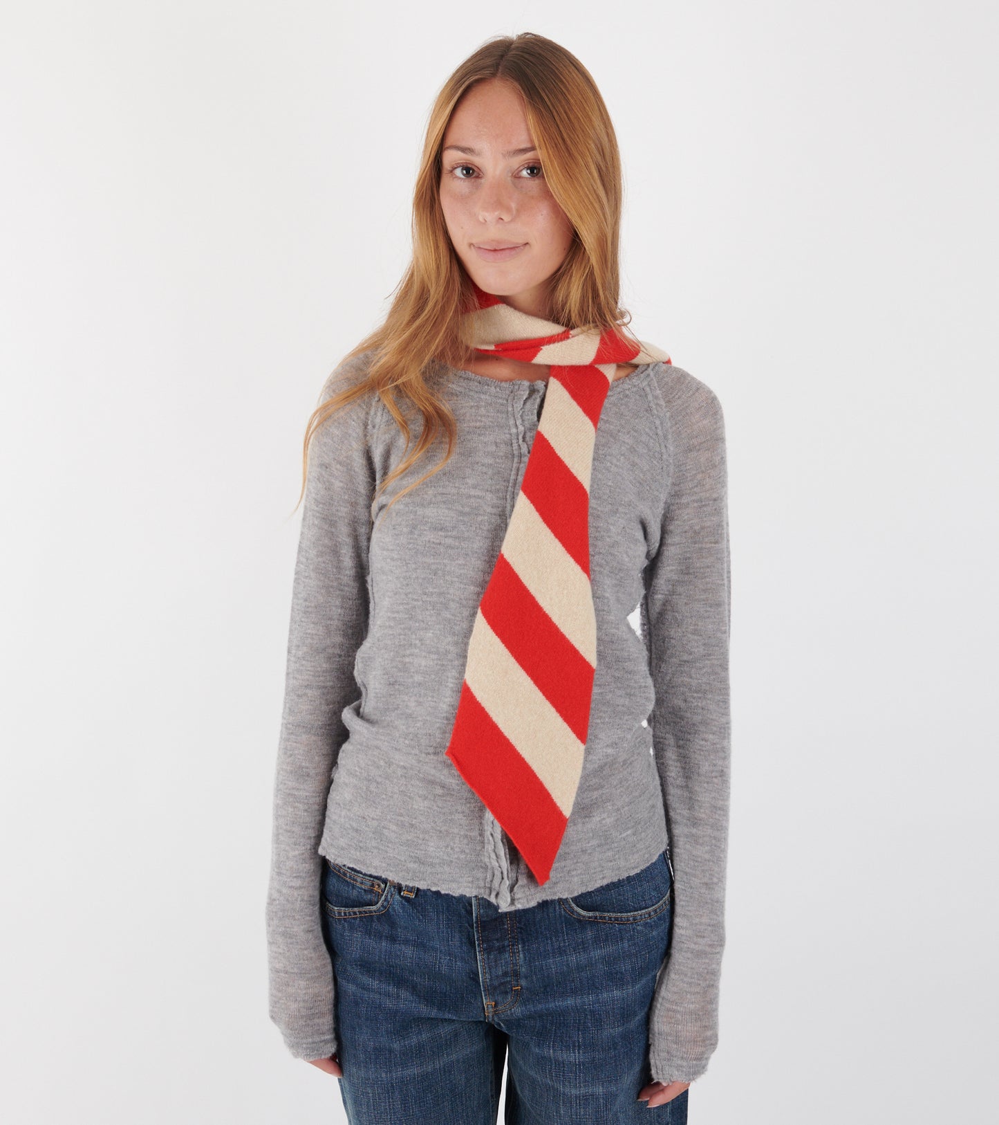 Small Diagonal Stripe Scarf Poppy/Oatmeal