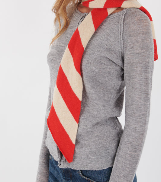 Small Diagonal Stripe Scarf Poppy/Oatmeal