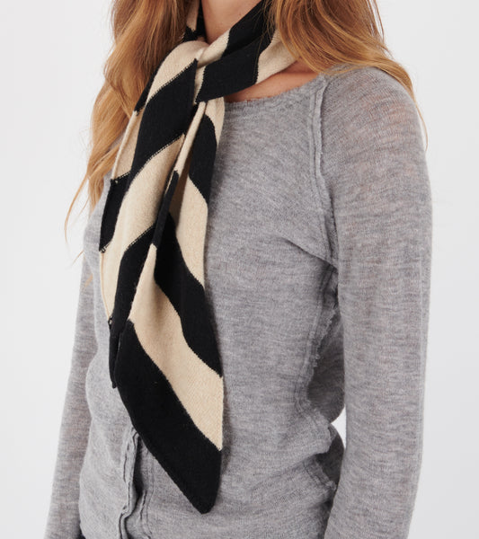 Small Diagonal Stripe Scarf Black/Oatmeal
