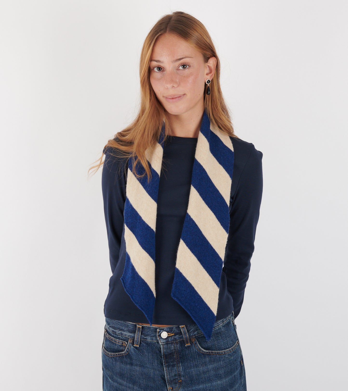 Small Diagonal Stripe Scarf Nightsky/Oatmeal