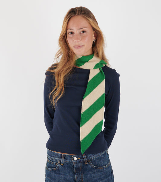 Small Diagonal Stripe Scarf Pagoda/Oatmeal