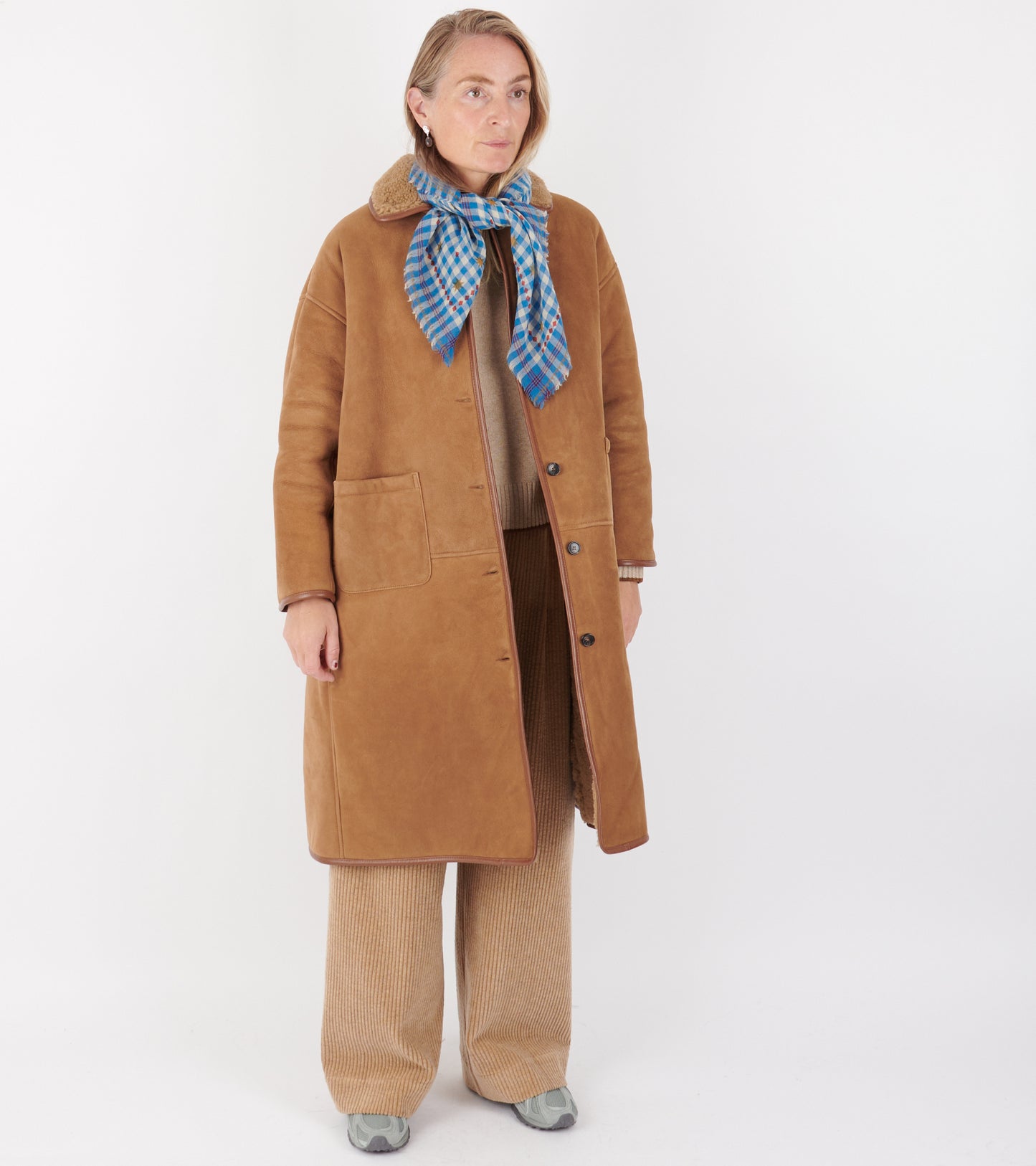 Suede Back Curly Hair Roo Coat Tan