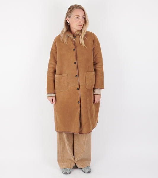 Suede Back Curly Hair Roo Coat Tan