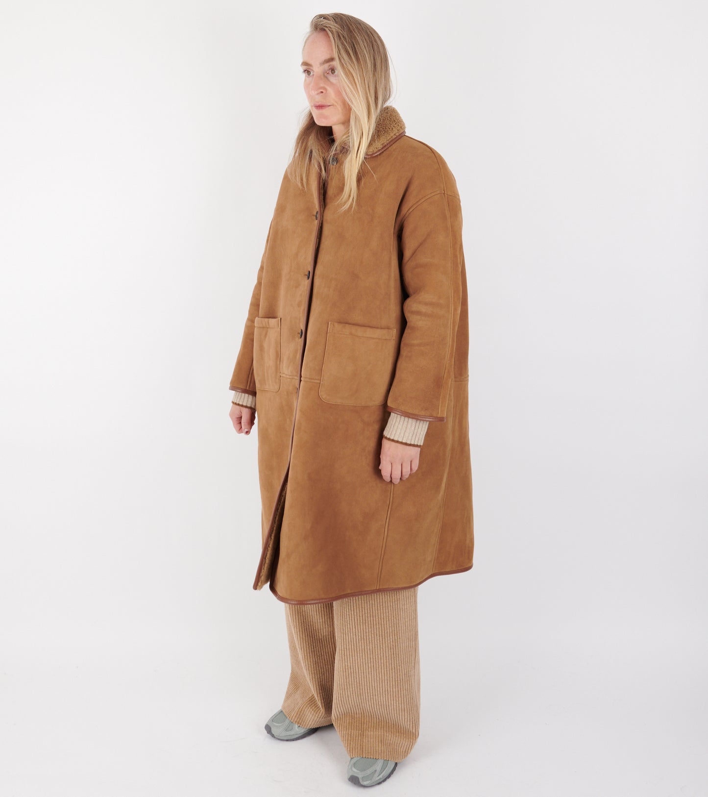 Suede Back Curly Hair Roo Coat Tan