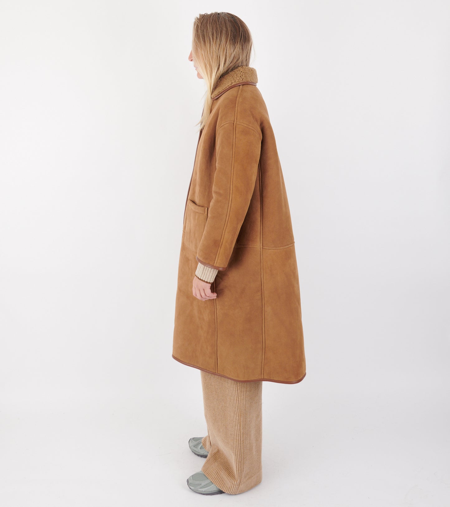 Suede Back Curly Hair Roo Coat Tan