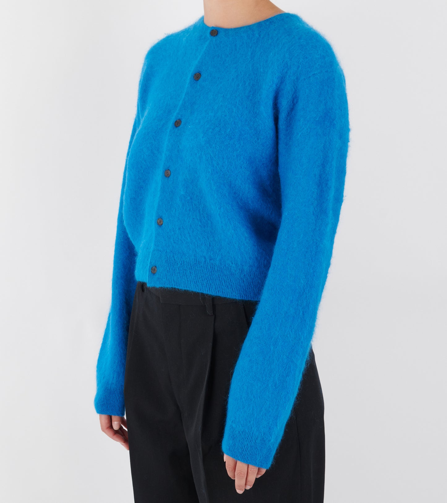Garment Dyed Baby Alpaca Fur Knit Cardigan Blue