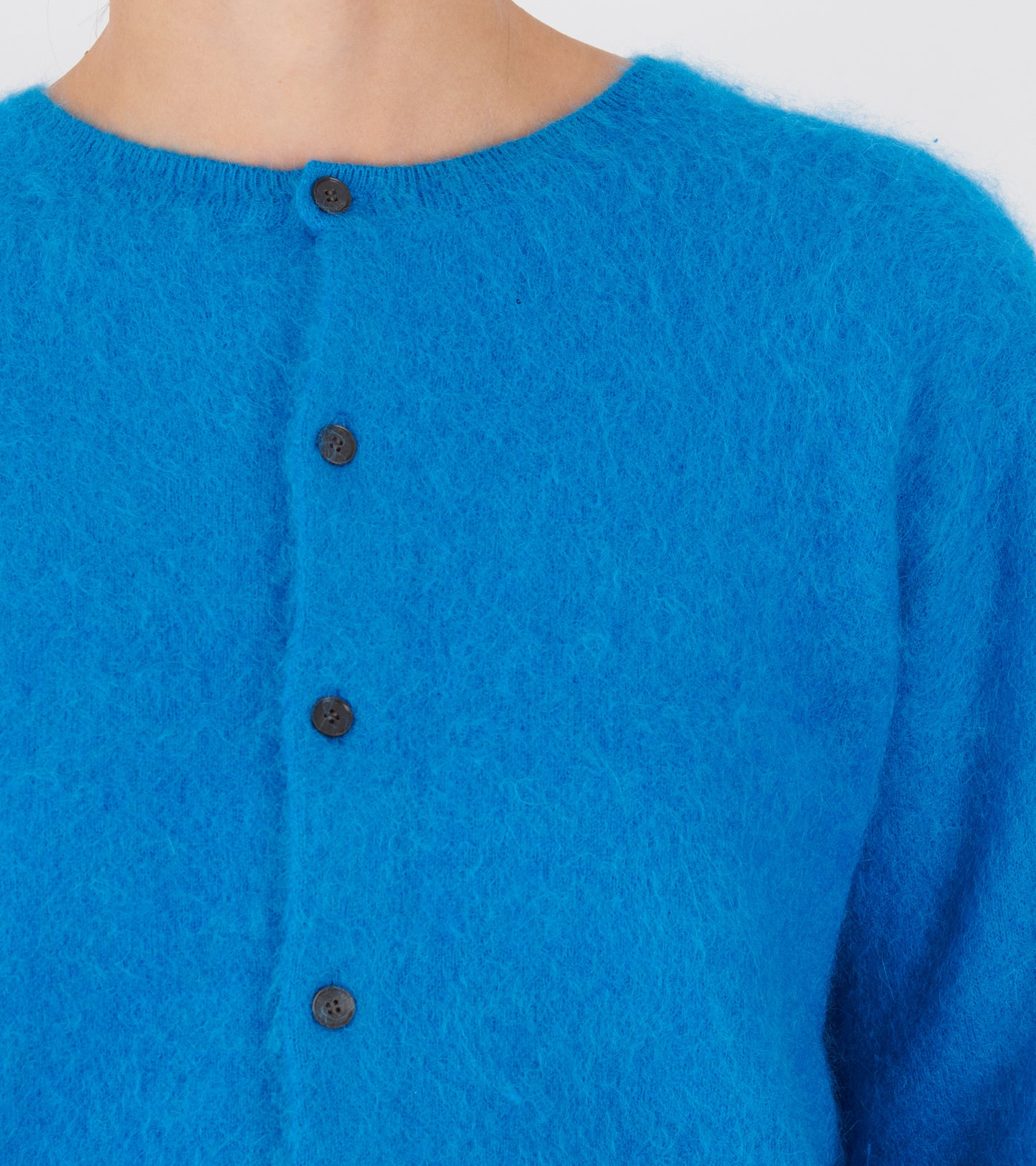 Garment Dyed Baby Alpaca Fur Knit Cardigan Blue
