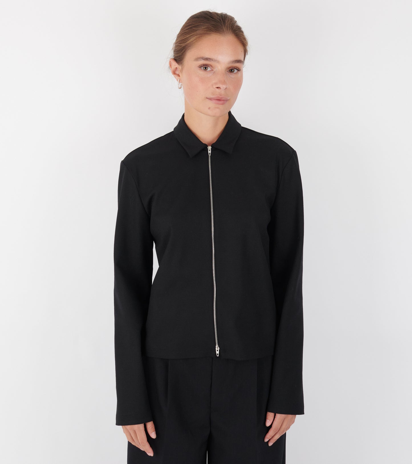 Stretch Virgin Wool Zip Shirt Black