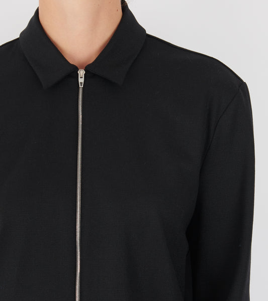 Stretch Virgin Wool Zip Shirt Black