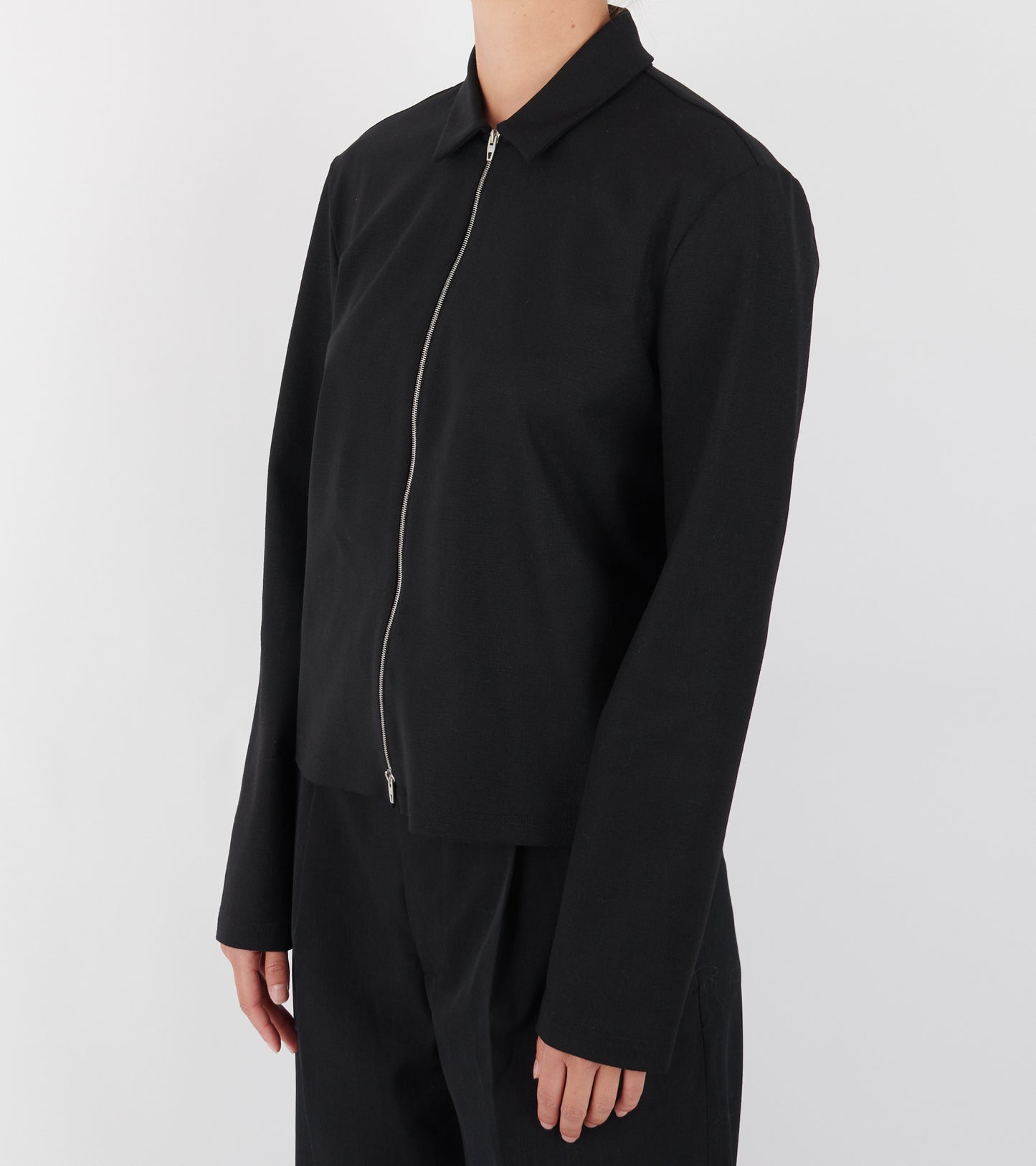Stretch Virgin Wool Zip Shirt Black
