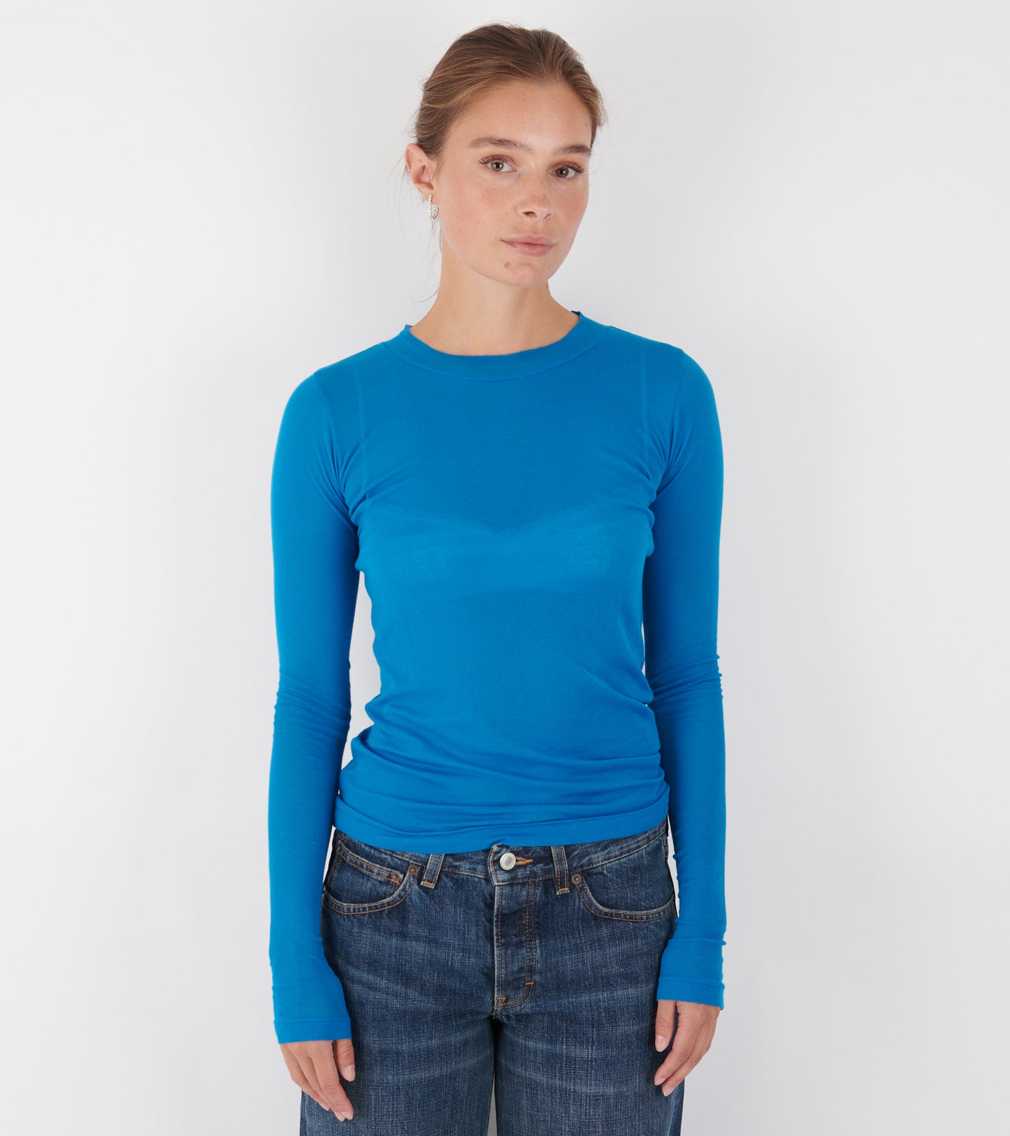 Super High Gauge Sheer Rib L/S Tee Blue