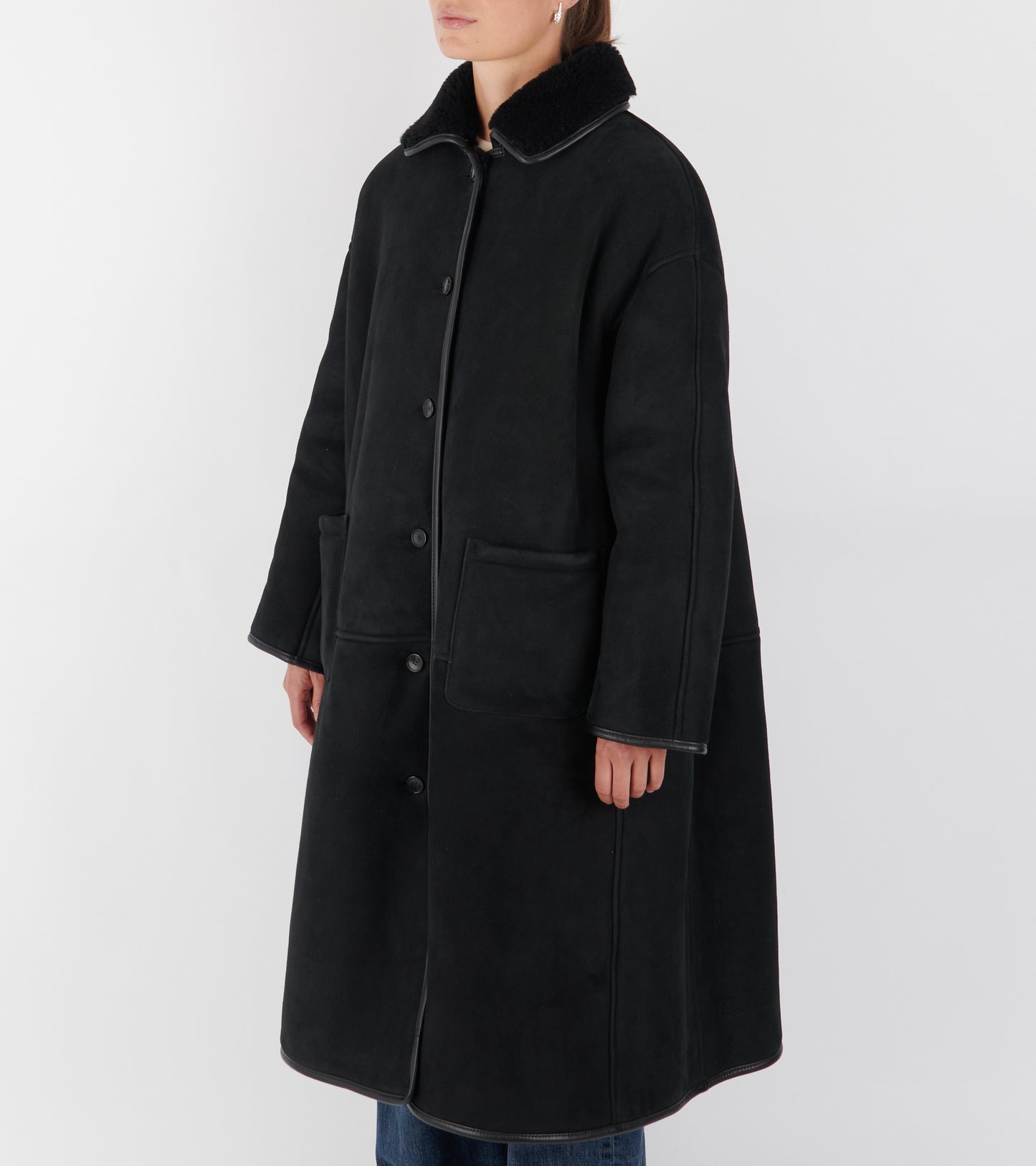 Suede Back Curly Hair Roo Coat Black