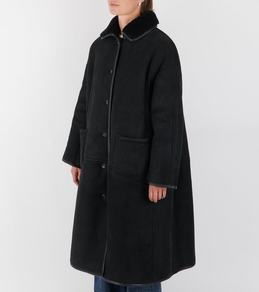 Suede Back Curly Hair Roo Coat Black