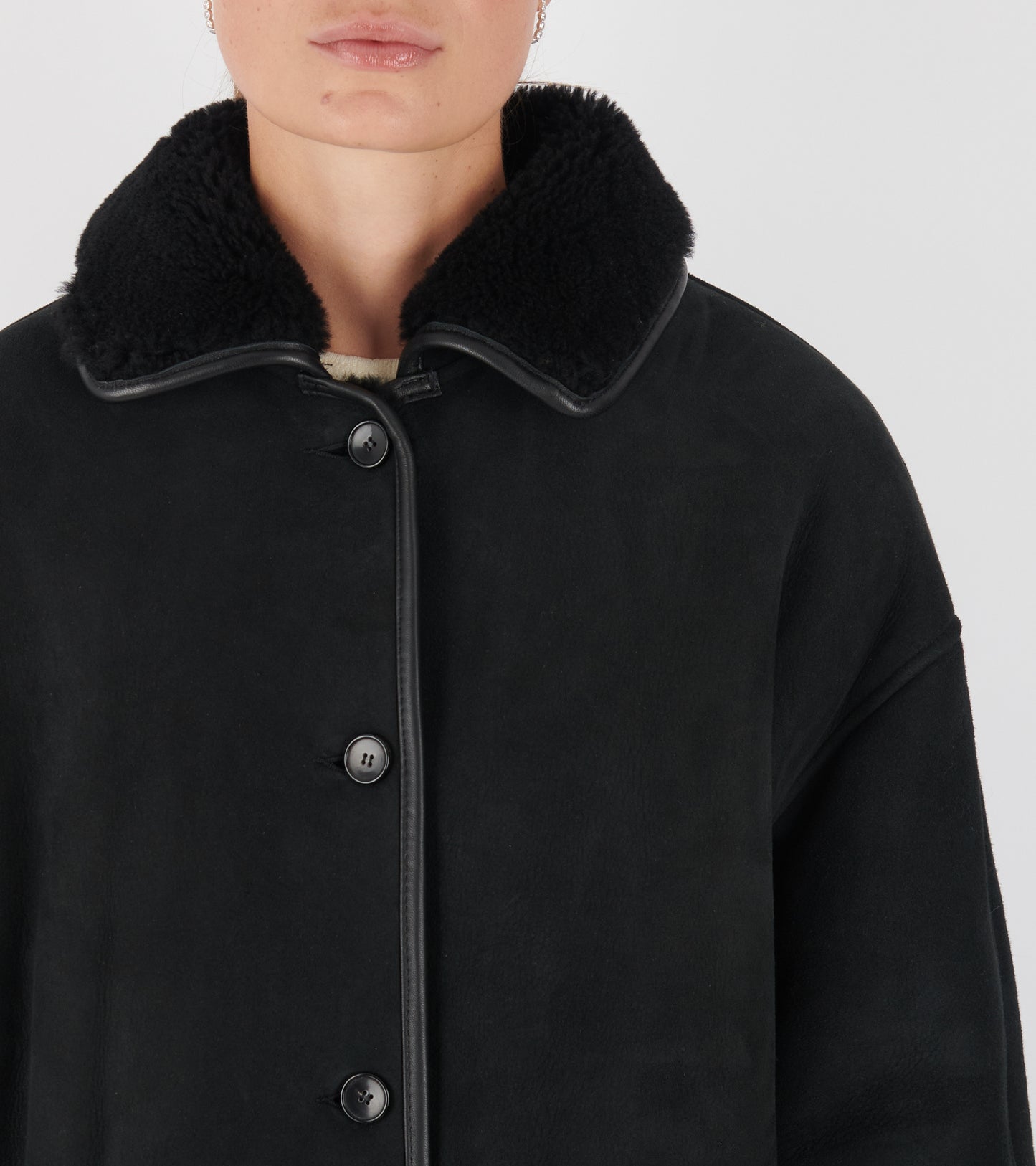 Suede Back Curly Hair Roo Coat Black