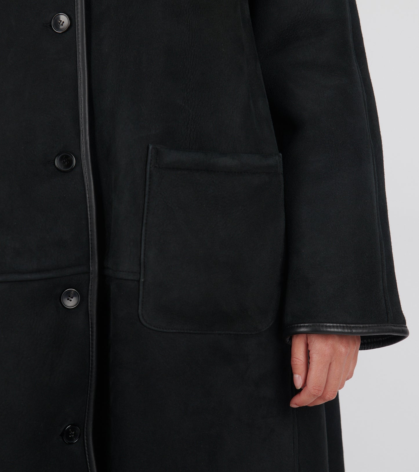 Suede Back Curly Hair Roo Coat Black