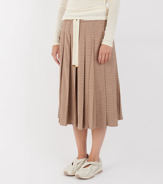 Microcheck Midi Wool Skirt Beige