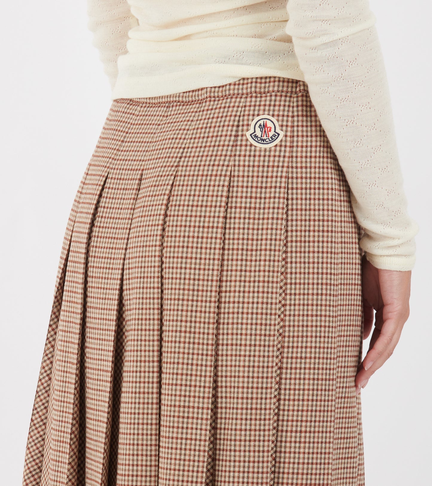 Microcheck Midi Wool Skirt Beige