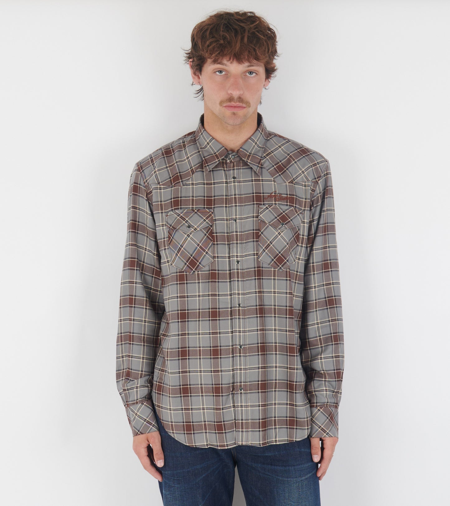 Flannel Check Button-up Shirt Multi Grey