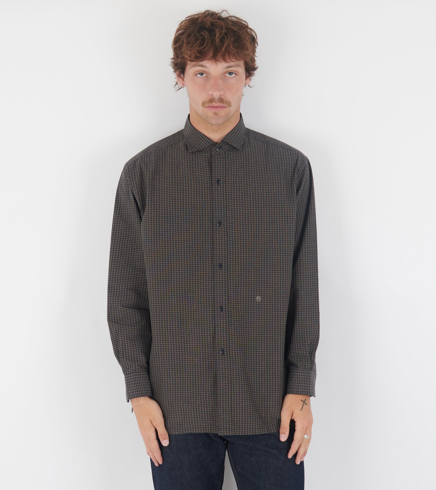 Micro Plaid Wind Shirt Brown/Grey/Navy Mix
