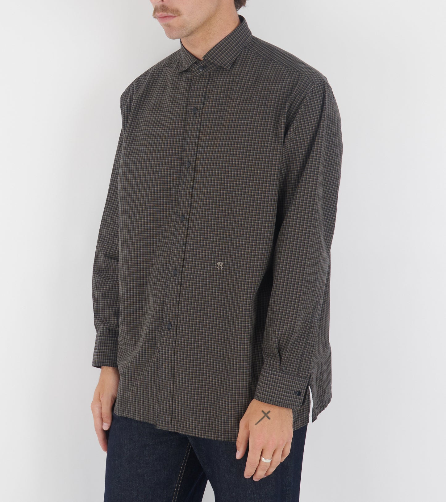 Micro Plaid Wind Shirt Brown/Grey/Navy Mix