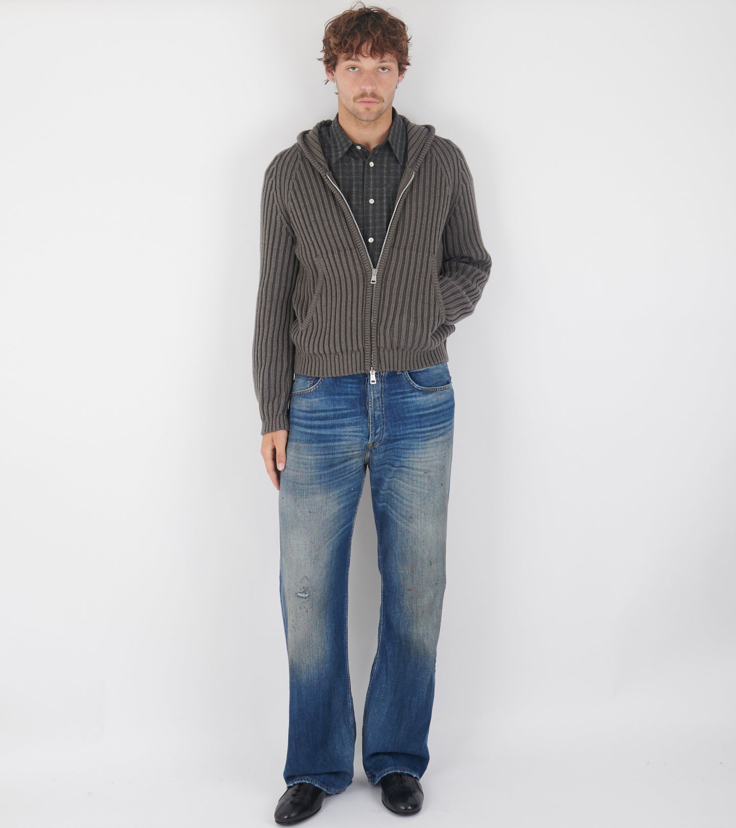 Level Hood Sage Stripe Dry Merino Wool Grey