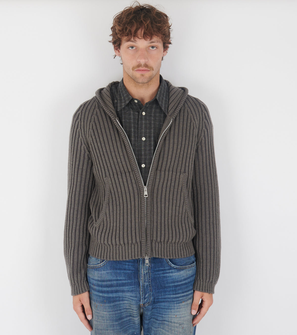 Level Hood Sage Stripe Dry Merino Wool Grey