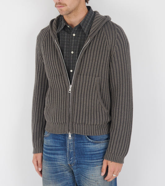 Level Hood Sage Stripe Dry Merino Wool Grey