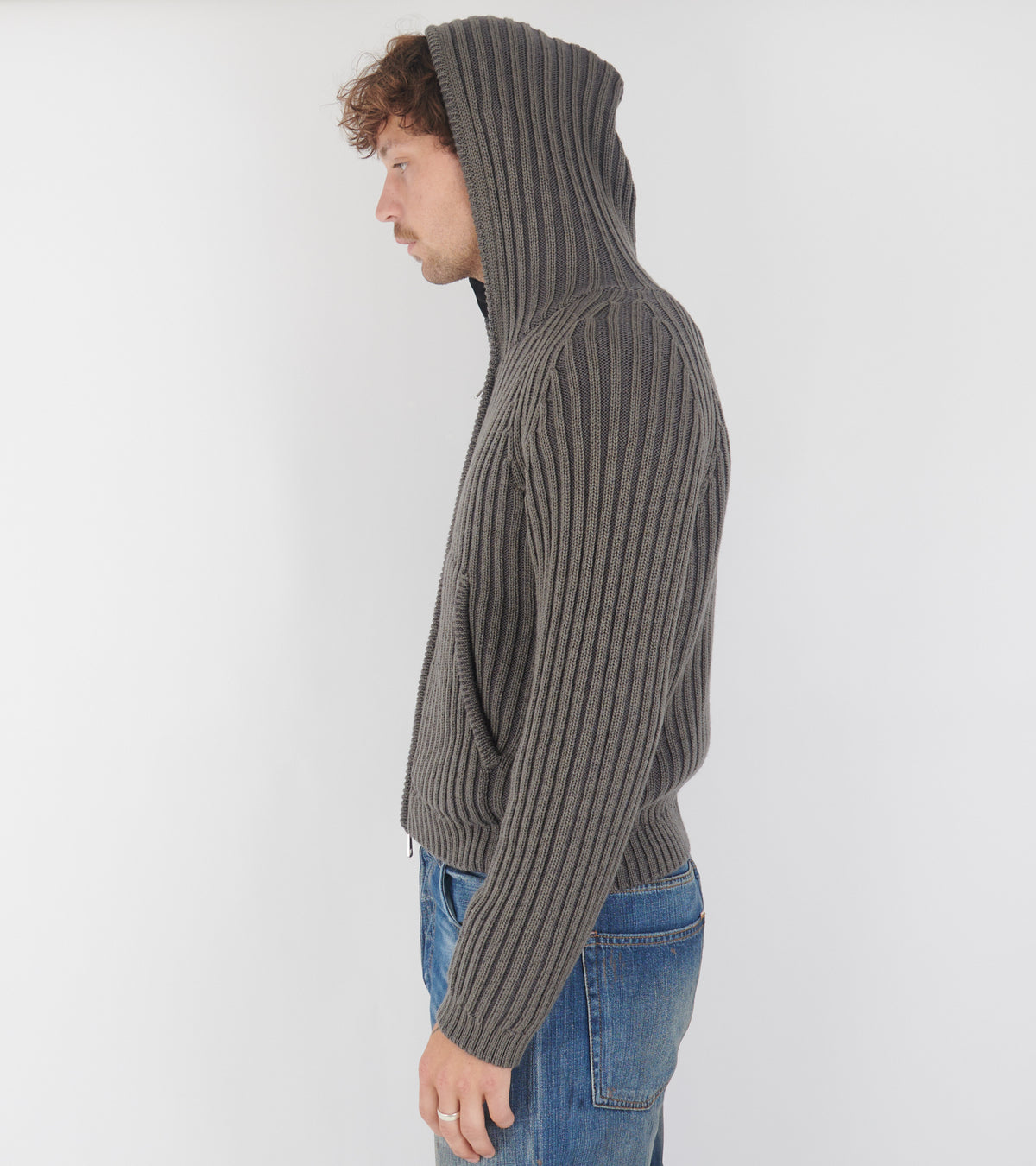 Level Hood Sage Stripe Dry Merino Wool Grey
