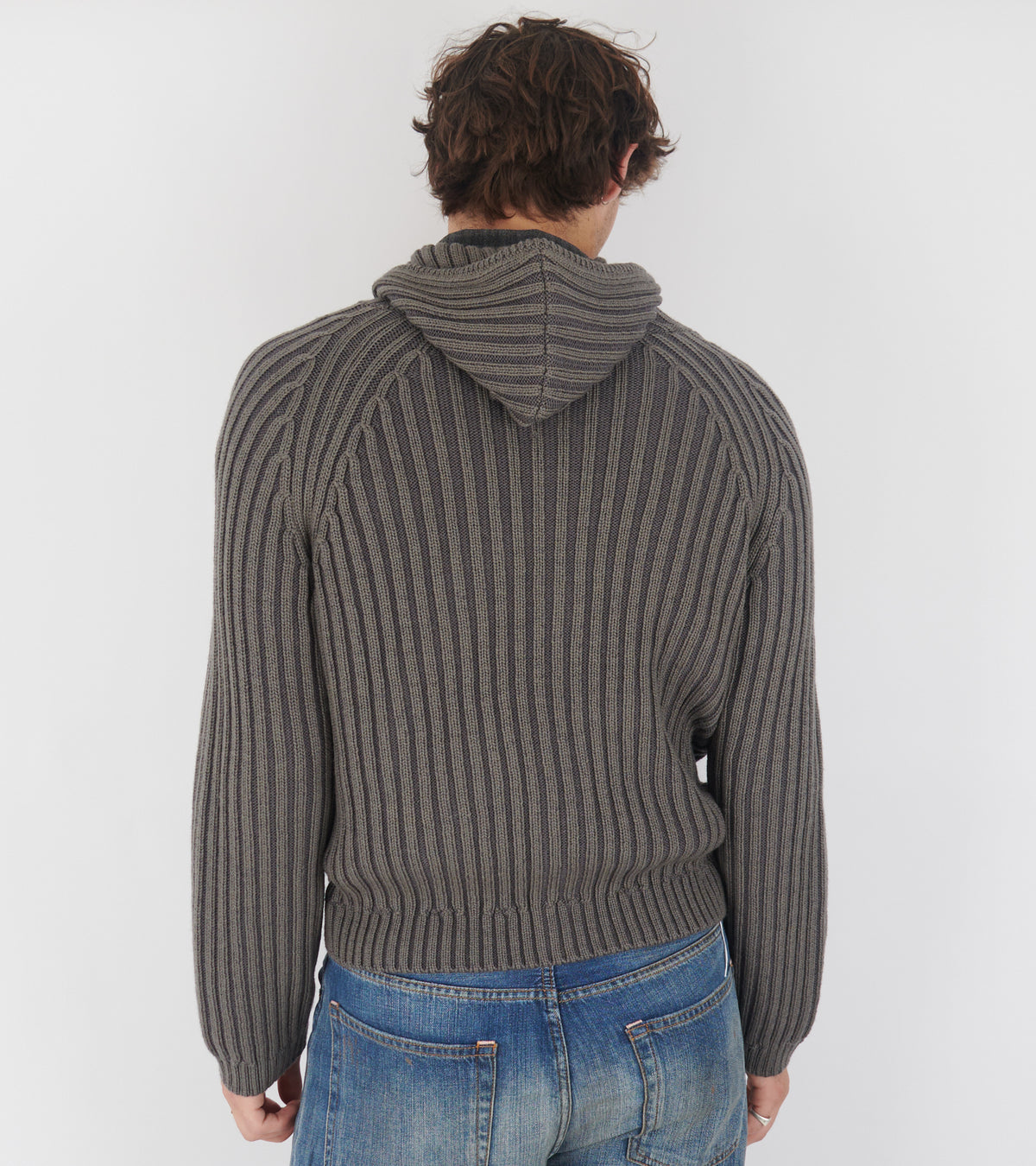 Level Hood Sage Stripe Dry Merino Wool Grey