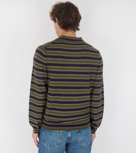 Merino Polo Shirt Green and Navy Stripe