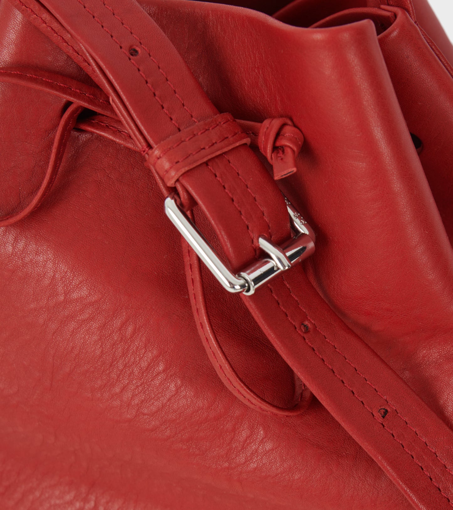 Full Grain Leather Bucket Bag Red