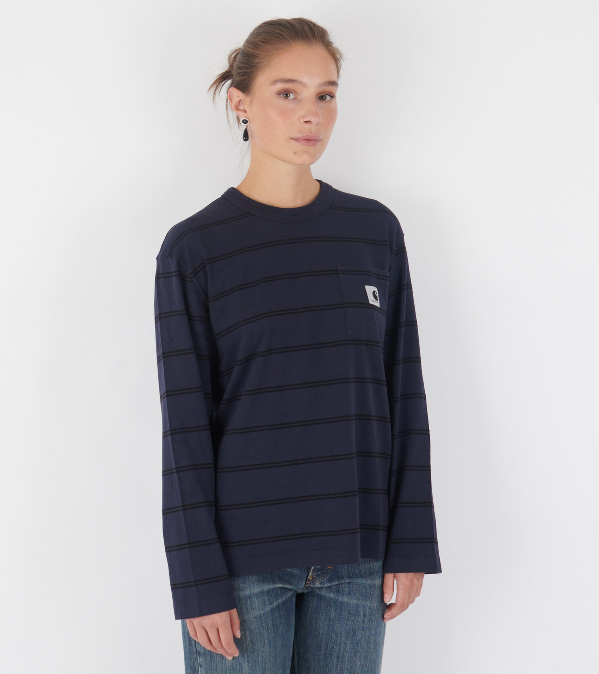 W' L/S Cardona Pocket T-Shirt Natural/Dark Navy