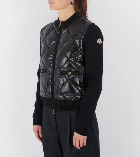 Cotton Knit Padded Cardigan Black
