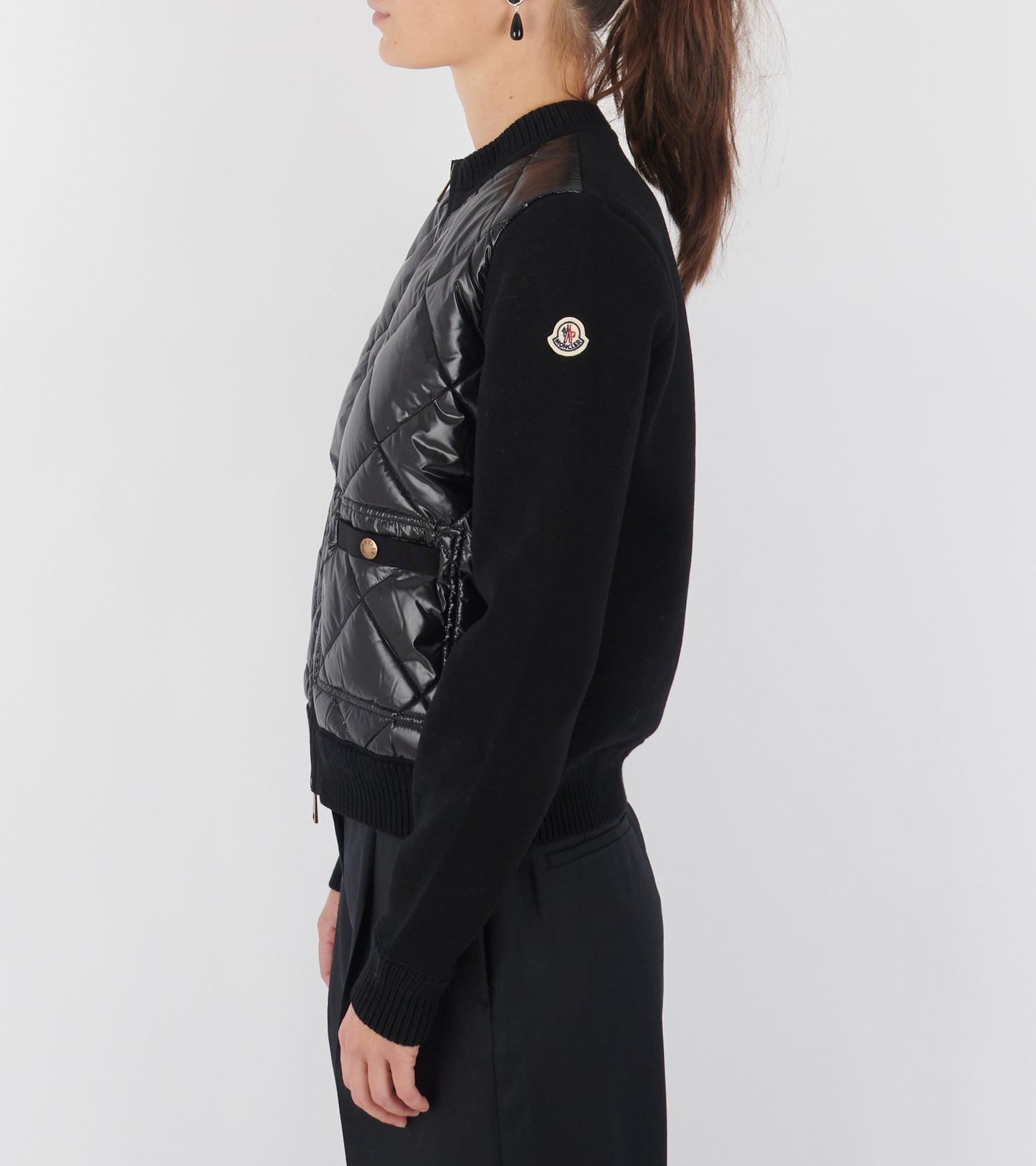 Cotton Knit Padded Cardigan Black