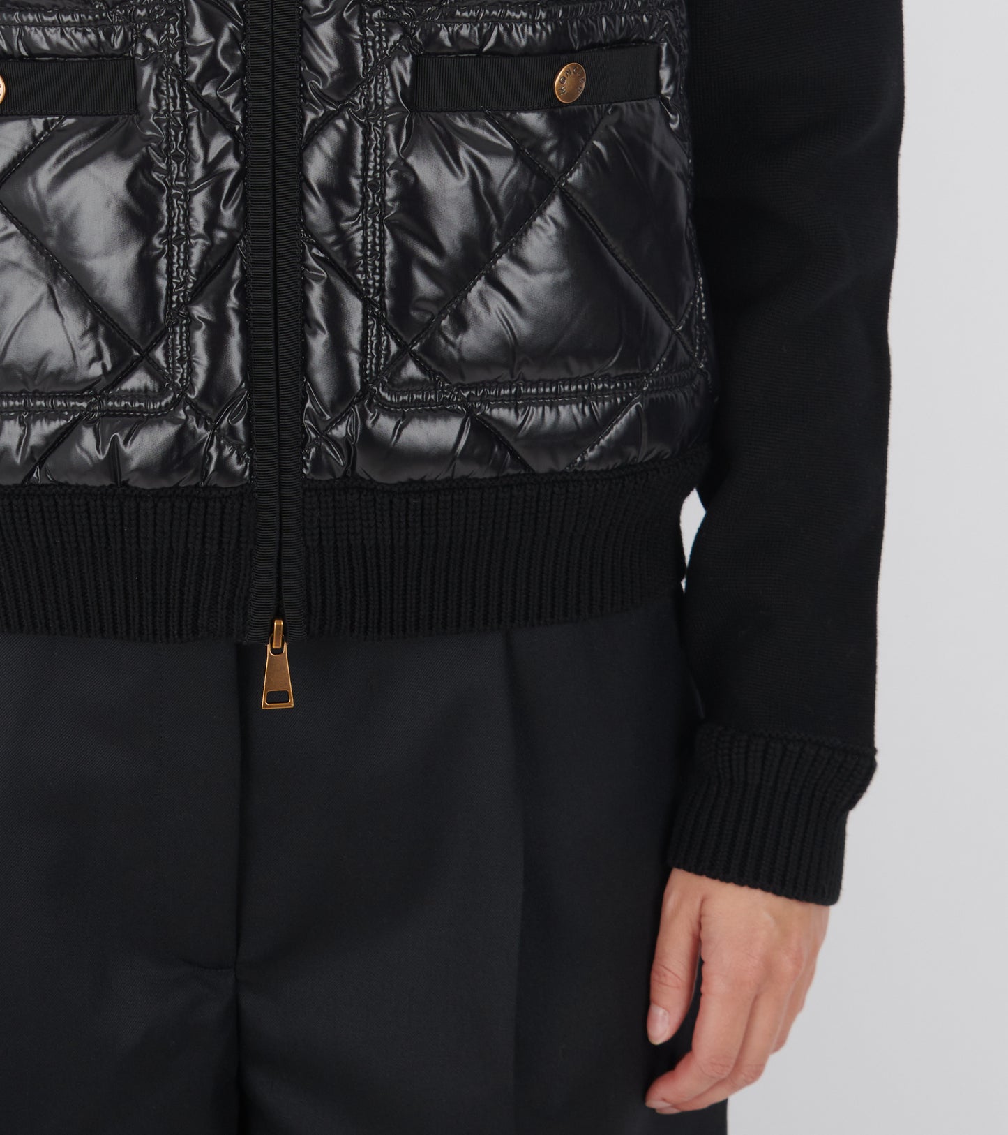 Cotton Knit Padded Cardigan Black