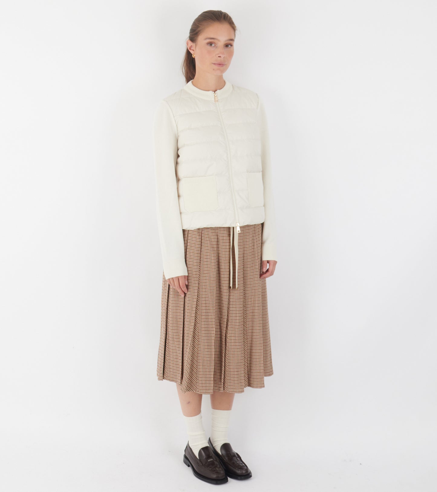 Cotton Knit Padded Cardigan White